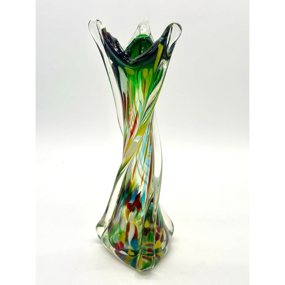 Vase - Vintage Murano / Venetian Twisted Splatter 12"H
